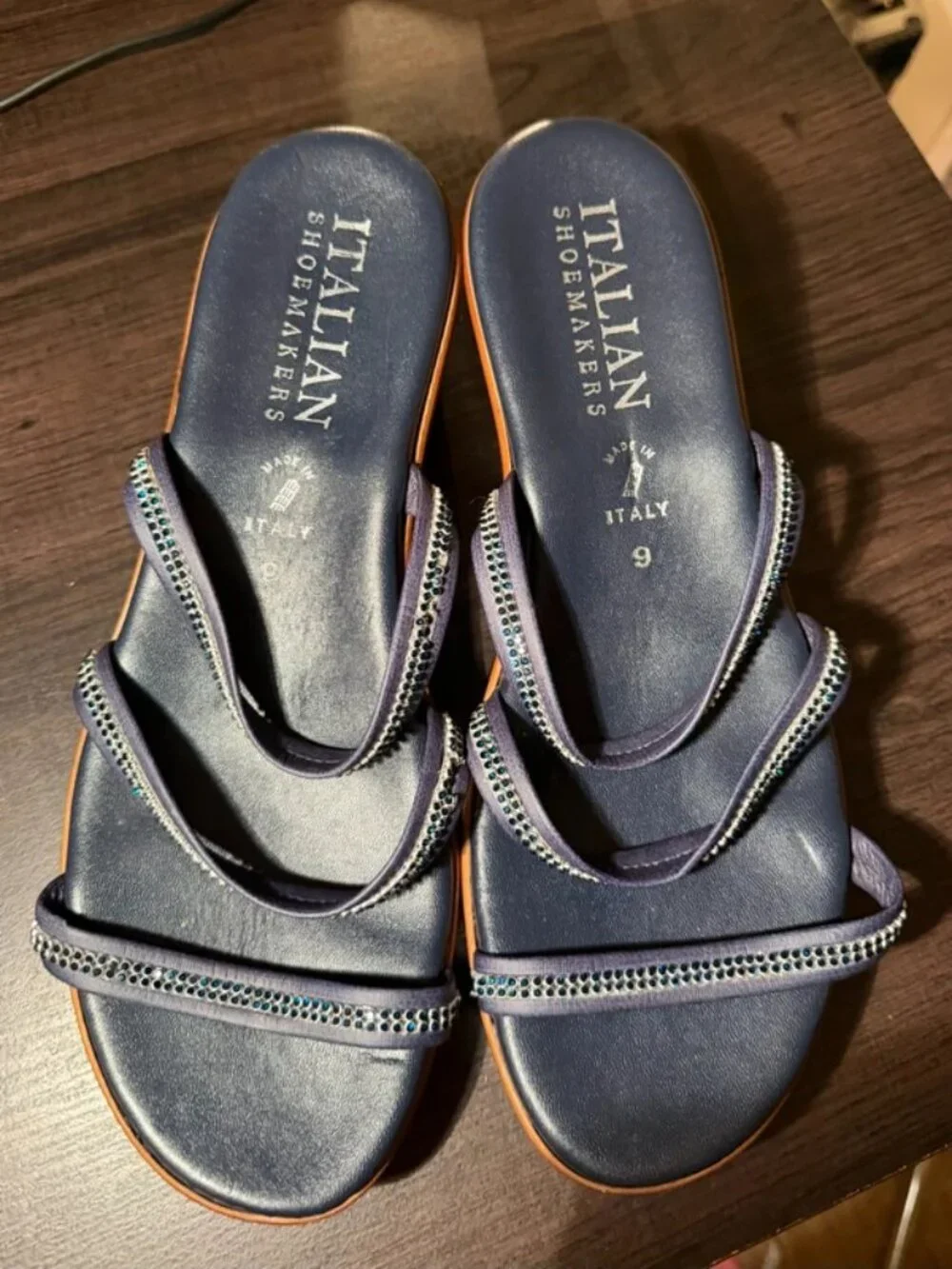 Navy Blue and Tan Chunky Platform Italian Shoemakers Sandals
